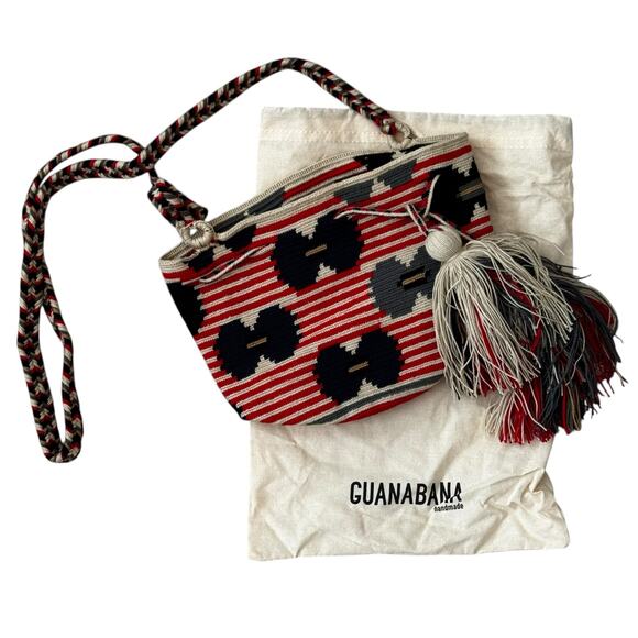 Guanabana Handmade Woven Crossbody Bucket Bag Red Geometric Tassel Boho Chic Art - Picture 8 of 8